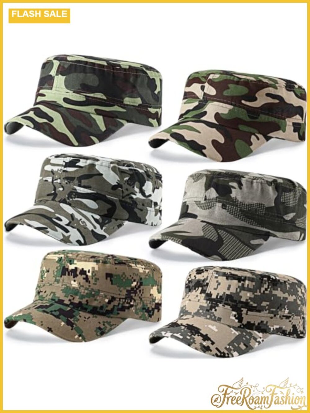 6 Pack Unisex Cadet Military Cap Adjustable Breathable Polyester Hat